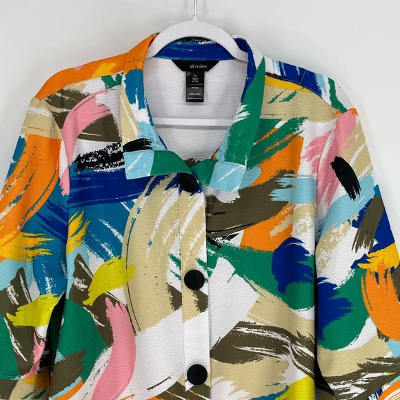 Ali Miles XL Abstract Multicolor Button Front Jacket Top Career Art Print - Picture 2 of 8